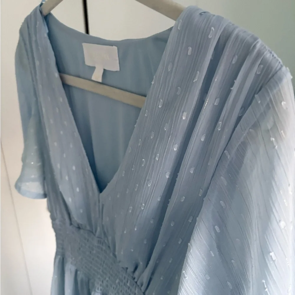 Women's Light Blue V-Neck Maxi Dress with Smocked Waist - Picture 4 of 7